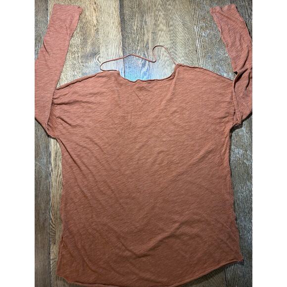 Free People Sienna Flor de Mayo Slouchy Long Sleeve T-Shirt Burnt Orange Sz S - Picture 7 of 9